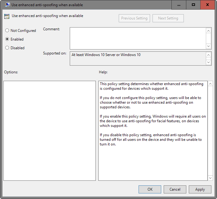 Cara mengaktifkan Enhanced Anti Spoofing untuk Windows 10