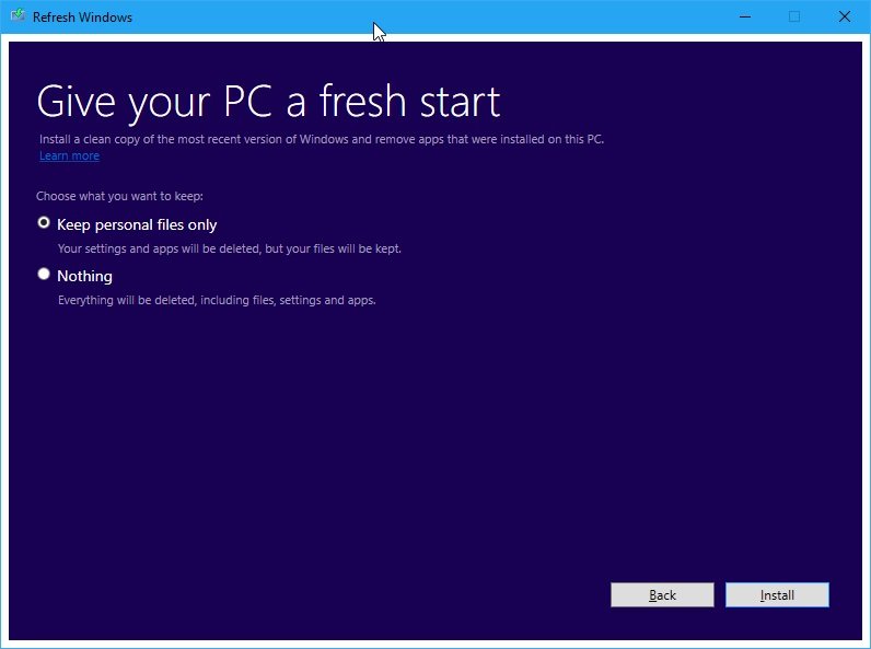 Sofware Refresh Windows untuk Windows 10