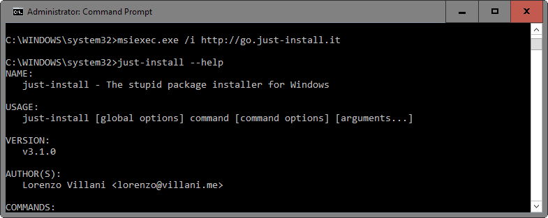Batch untuk menginstal program di Windows dengan Just Install