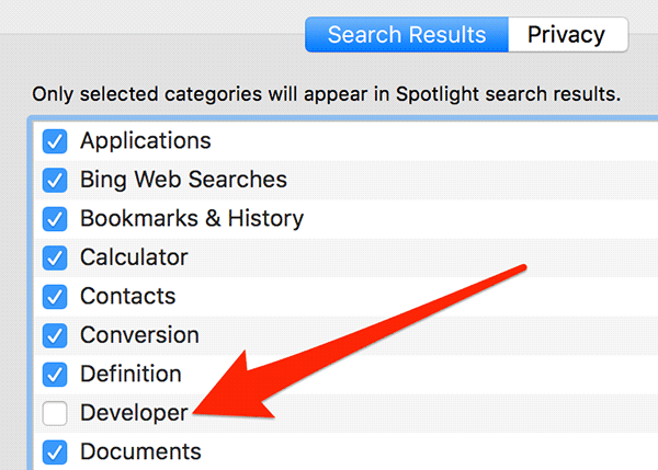 Cara Menghilangkan Developer Search Results dari Spotlight di Mac