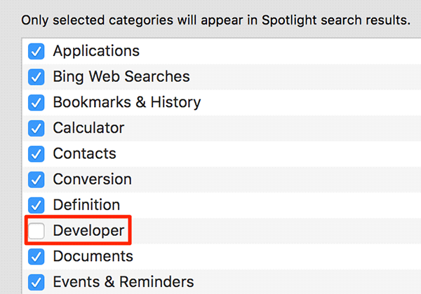 Cara Menghilangkan Developer Search Results dari Spotlight di Mac